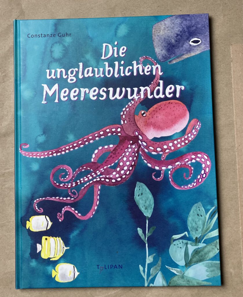 Cover des Buches „die unglaublichen Meereswunder“ mit gemaltem Oktopus